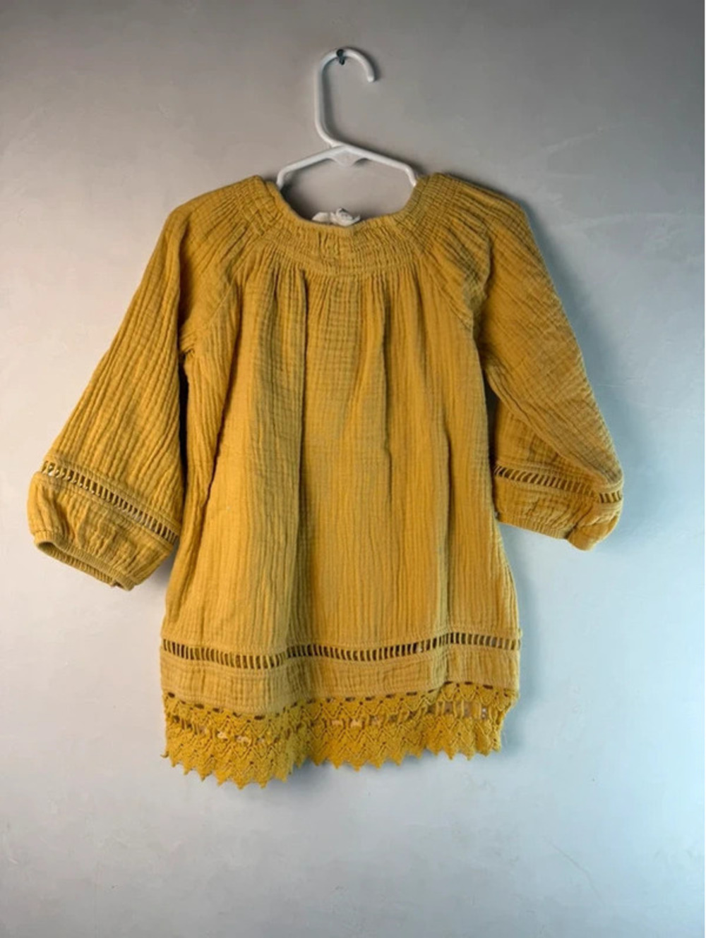 100% cotton gauze mustard kids long sleeve tunic